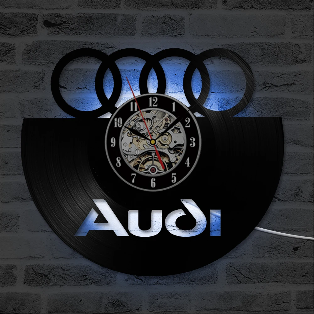 Черный полый звуковой логотип cd пластинка настенные часы Audi подарок искусство Декор светодиодный запись старинное украшение персонализированные домашний декор