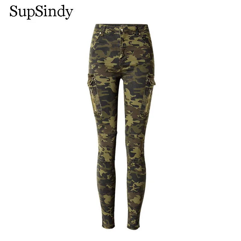 SupSindy/популярные женские камуфляжные брюки на молнии обтягивающие джинсы для