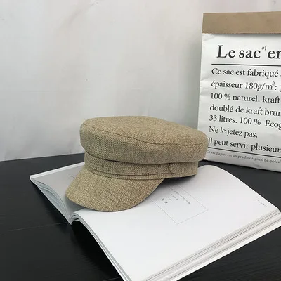 Khaki Кепи картуз женский фуражка весенние шапки для женщин женские кепки кепка женская Для женщин шапка, кепка военные Кепки Демисезонный Лен восьмиугольная однотонная бейсболка с плоской верхней армейские кепки молод шляпа - Цвет: Khaki