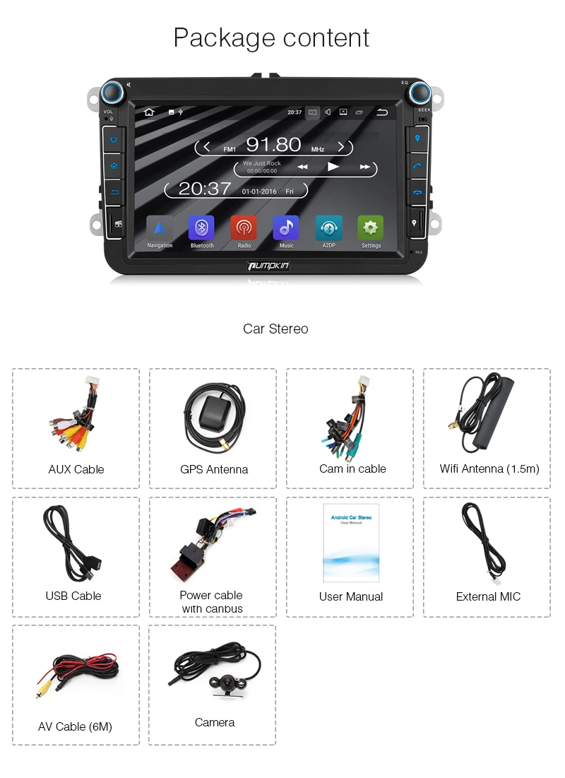 Тыква 2 Din 8'ɺndroid 7 1 Автомобильный мультимедийный плеер без DVD GPS навигация для