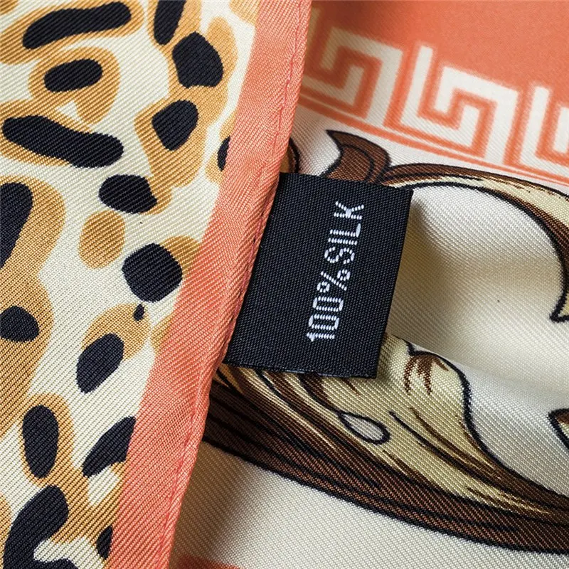 

[POBING]100cm*100cm Twill Silk Women 100% Silk Square Luxurious Leopard Flower Chain Print Silk Scarf Femal High Quality Shawl