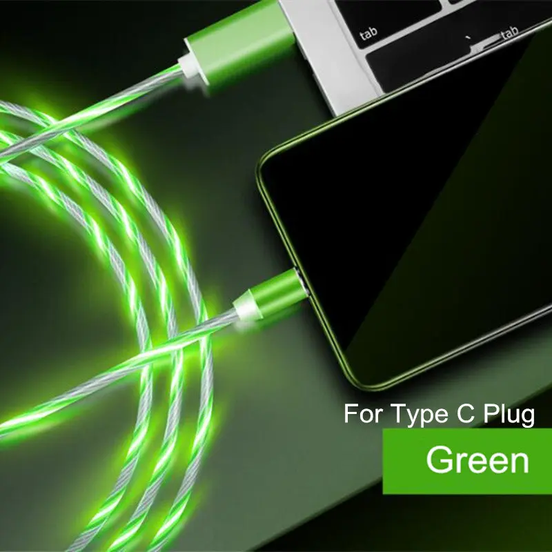 Green For Type C Цветной светодиодный магнитный кабель для телефона, быстрая зарядка, кабель Micro USB Type C, зарядное устройство для iPhone XS 8, Xiaomi, Samsung, кабель USB C - Цвет: Green For Type C