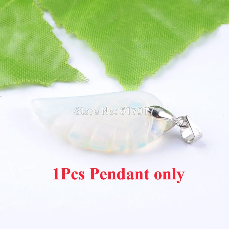 Opal Pendant only RONGZUAN Крылья ангела кулон натуральный камень аметисты золотой песок Роза кварца тигровый глаз бусины кулон и ожерелье цепь TBN358 - Окраска металла: Opal Pendant only