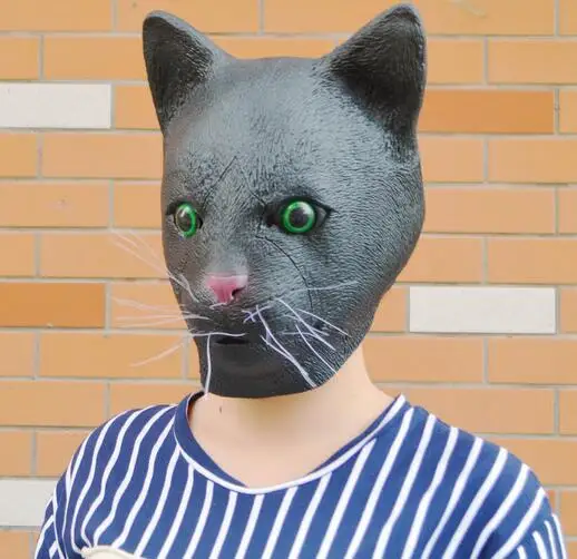 Высококачественная маска для костюмированной вечеринки черного цвета Katze Meow Kopf, латексная маска для косплея на Хэллоуин, все лицо, черная голова кошки, голова кошки (art.: 7a30f9689) - 7a30f9689