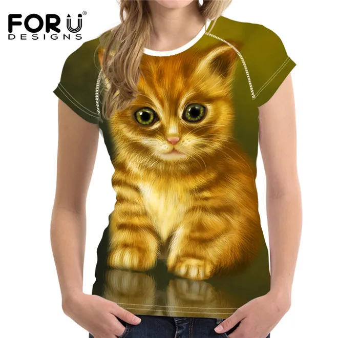 FORUDESIGNS/женская летняя футболка размера плюс S-XXL, женская футболка с 3D принтом, модная женская футболка с рисунком кота - Цвет: W1576BV