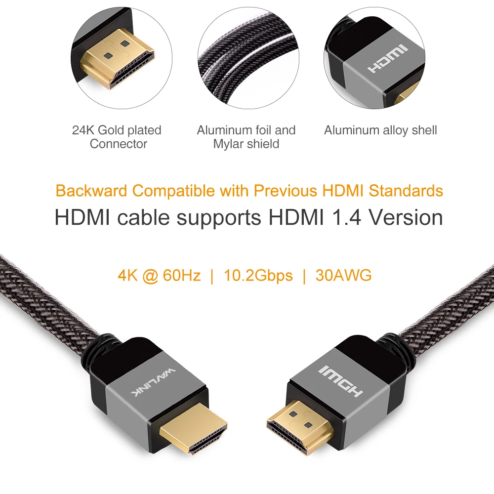 Wavlink 2 м высокоскоростной 4K HDMI кабель @ 60 Гц 1080P 0 позолоченный 3D 60fps для