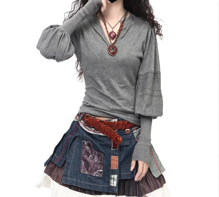 Женский кашемировый свитер с V-образным вырезом и рукавами-фонариками | Женская