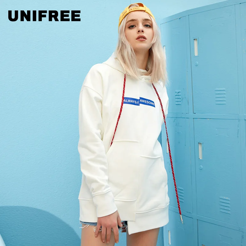 UNIFREE 2019 Осень новое поступление свитер неравномерной длины для женщин свободный