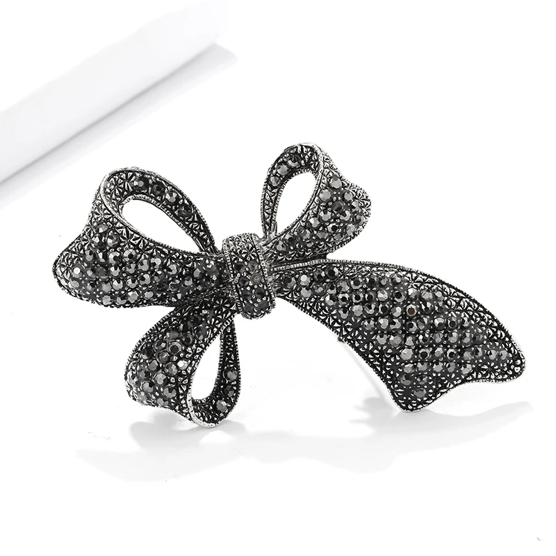 Броши бант ALLYES с черными кристаллами для женщин и девочек булавка шляпки большая
