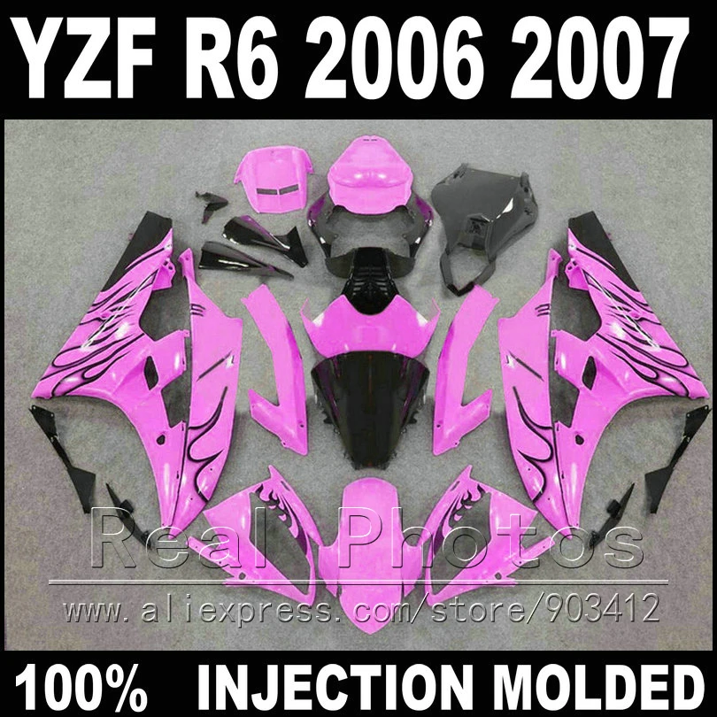 Комплект кузова MOTOMARTS для YAMAHA R6 обтекатель 06 07 литье под давлением черный Пламя