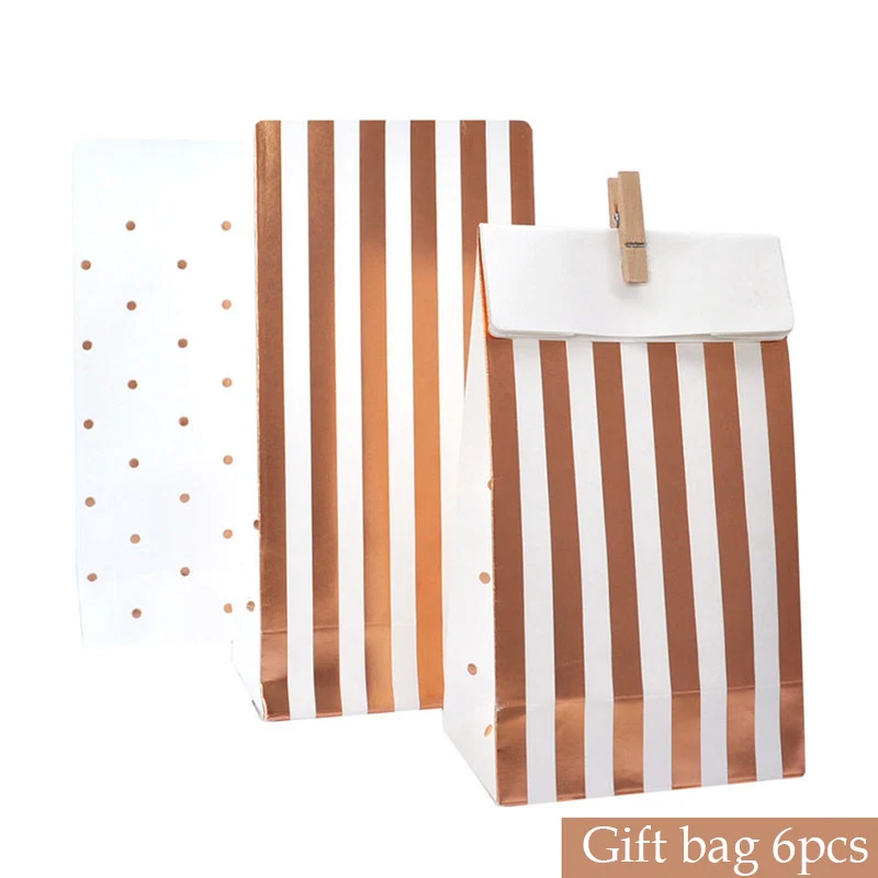 Gift bag 6pcs 8 шт Розовое золото одноразовые наборы посуды вечерние тарелки салфетки соломенные вечерние столовые приборы для украшения на свадьбу на день рождения вечерние принадлежности - Цвет: Gift bag 6pcs