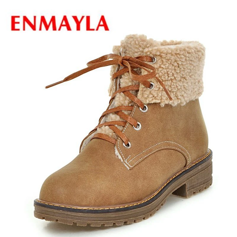 

ENMAYLA 2020 Classic Women Winter Boots Suede Snow Boots Female Warm Fur Plush Insole High Quality Lace-Up ZYL079
