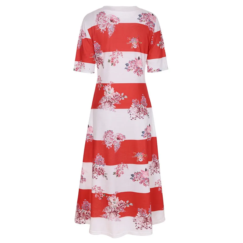 New women's summer hot sale fashion short-sleeved round neck flowers Large pendulum elegant dress high street long | Женская одежда
