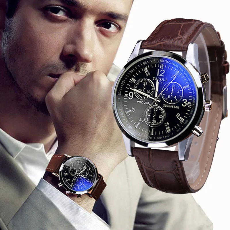 Мужские часы Relojes Hombre модные кварцевые аналоговые из искусственной кожи с синим
