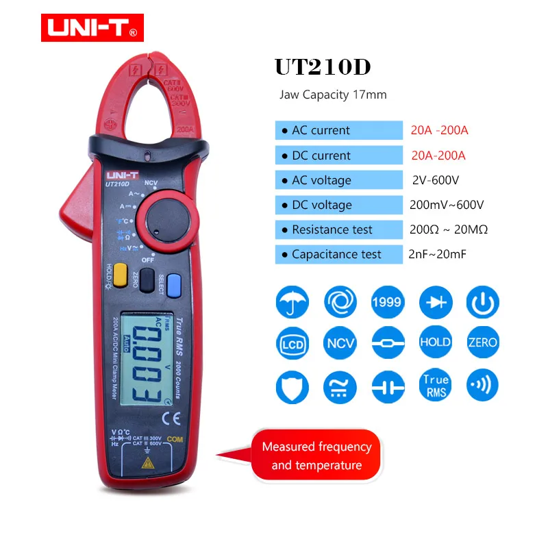 UT210D UNI-T Мини цифровой клещи; UT210D/UT210E AC DC Вольт Ампер Ом метр; True RMS мультиметр+ USB напряжение и ток монитор - Цвет: UT210D