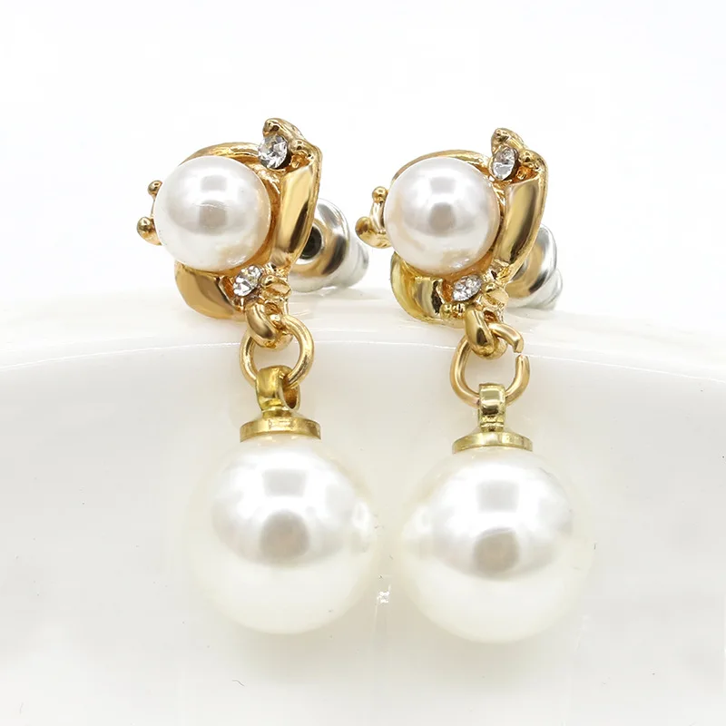 Жемчужные серьги Золотые кристаллы стразы циркониевые цветочные