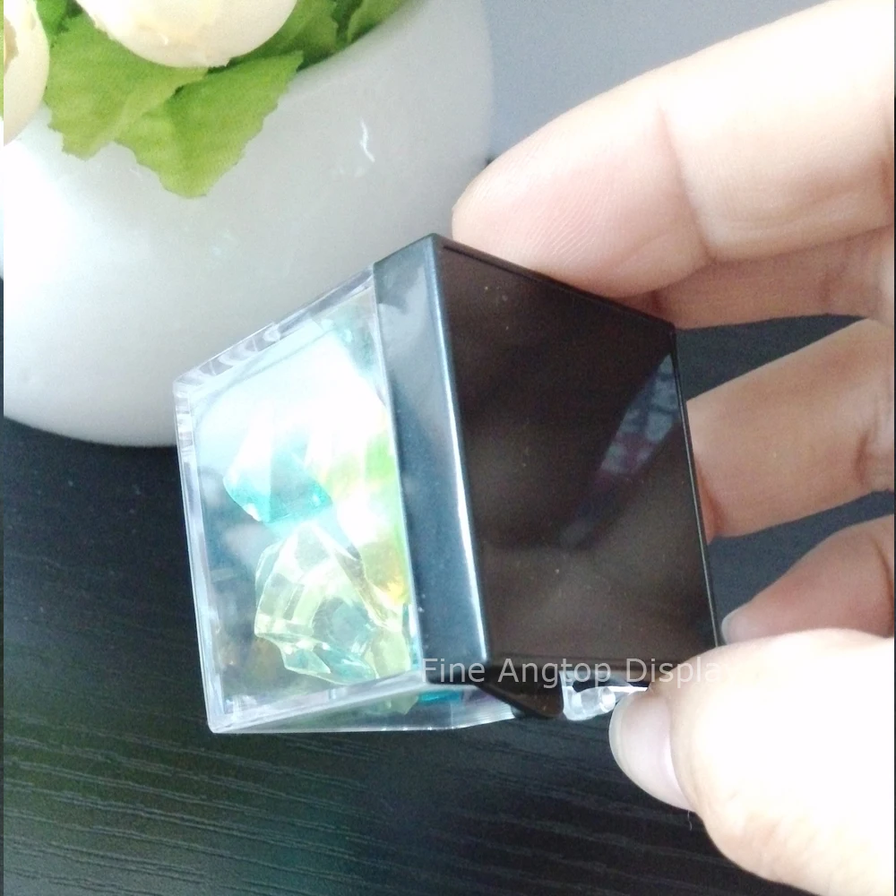 10pcs/lot 3.4x3.4x3.4cm clear and black plastic hinged mineral box jewelry beads rings box storage display case