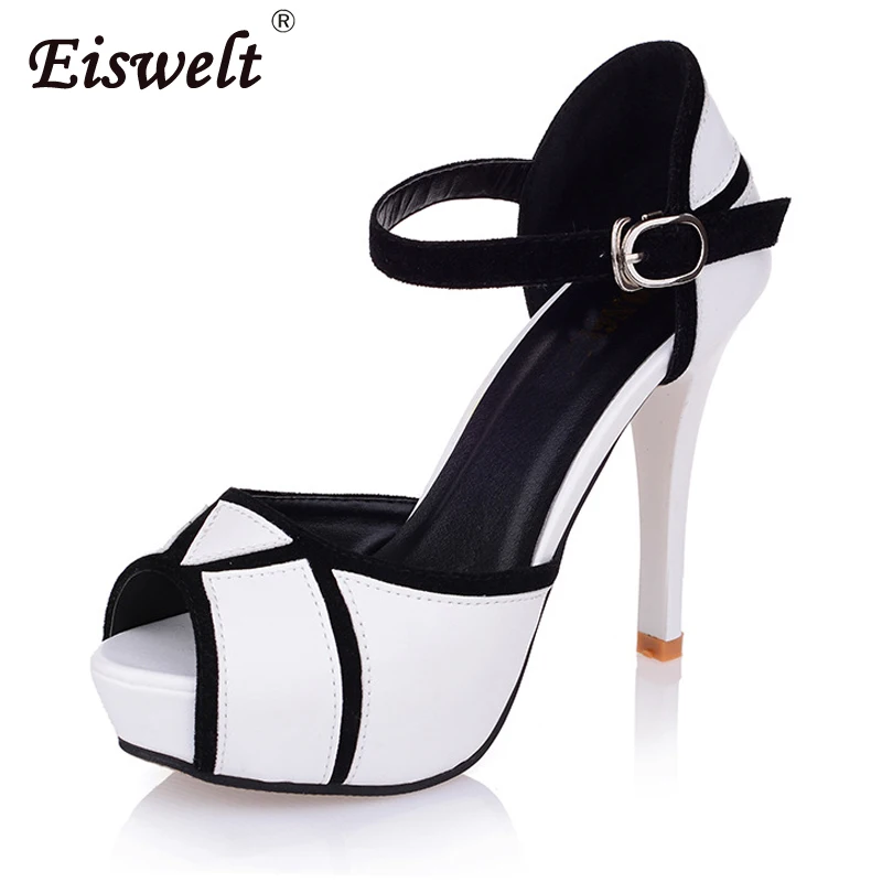 

EISWELT New Summer Hollow Buckle Women's Pumps Ladies Mixed Color Fish Mouth Peep Toe High Heels Female Shoes Women Pumps