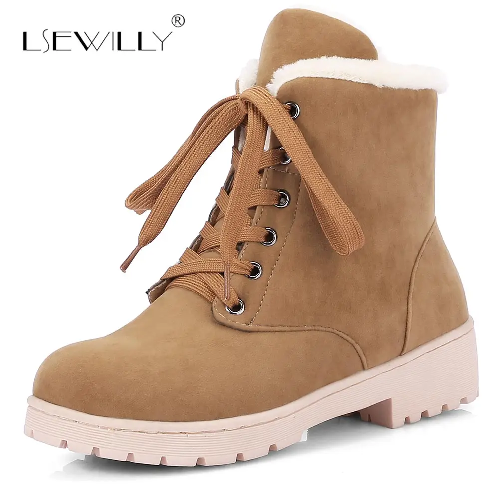 

Lsewilly Classic Women Winter Ankle Boots Suede Snow Boots Female Warm Fur Plush Insole High Quality Botas Mujer Lace-Up S848