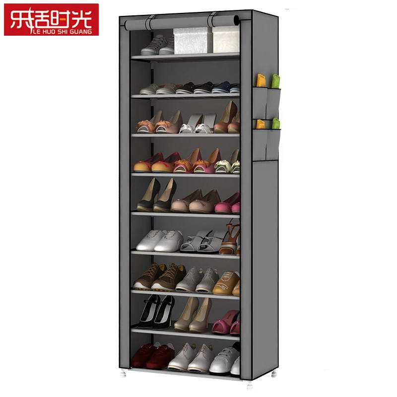 Single Row 10-Tier Simple Shoe Rack Removed Non-woven Dust-proof Shoes Storage Cabinet Hallway Shoe Organizer for Home Furniture