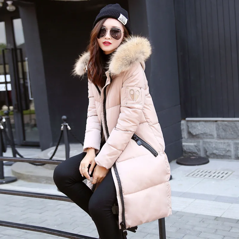 Для женщин зима утепленное пальто с капюшоном длинный пуховик Корейская версия