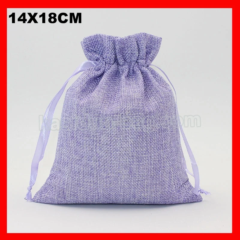 100pcs/lot size 14x18cm purole color jute drawstring linen cosmetic bag