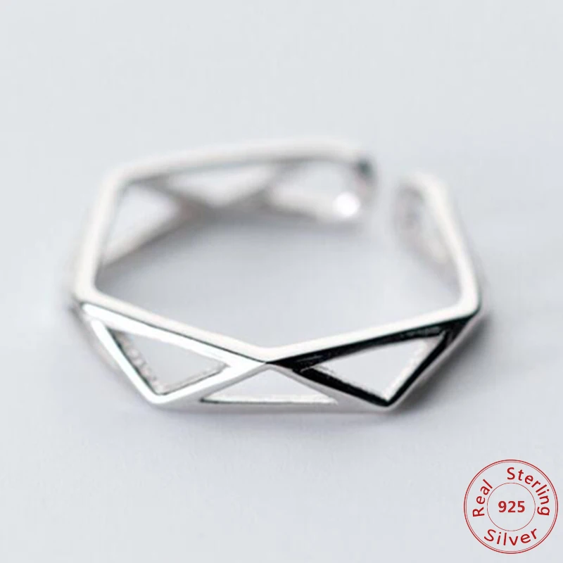 Женские Треугольные кольца из 100% серебра с геометрическим узором регулируемые