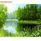 CHENISTORY бескаркасная картина DIY, картина по номерам, зеленое озеро, пейзаж, современное настенное художественное изображение, расписанное вручную на холсте для подарка