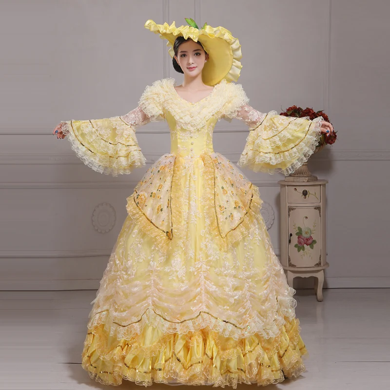 2017 Брендовое Новое желтое кружевное платье Антуанетты в стиле средневекового