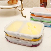 silicone foldable creative microwave lattice portable bento box sealed with student cover rectangle