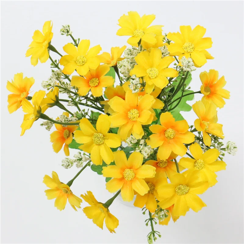 Yellow 7 веток/28 голов искусственный милый красивый Шелковый цветок ромашки букет свадебные цветы украшение дома искусственные цветы - Цвет: Yellow
