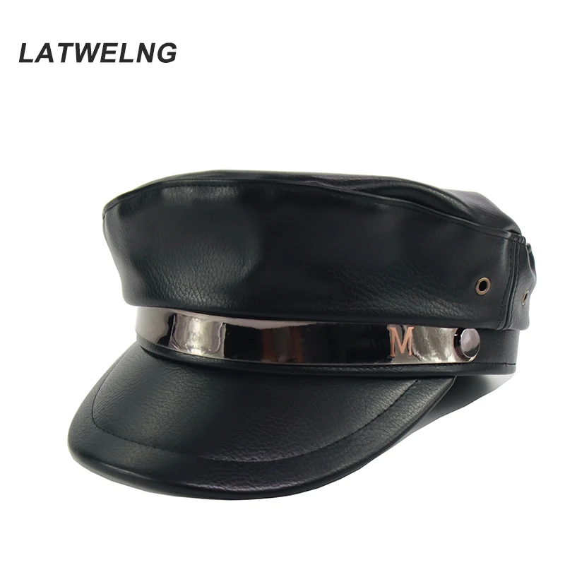 Новинка 2019 осенне зимняя женская шапка из искусственной кожи в стиле милитари