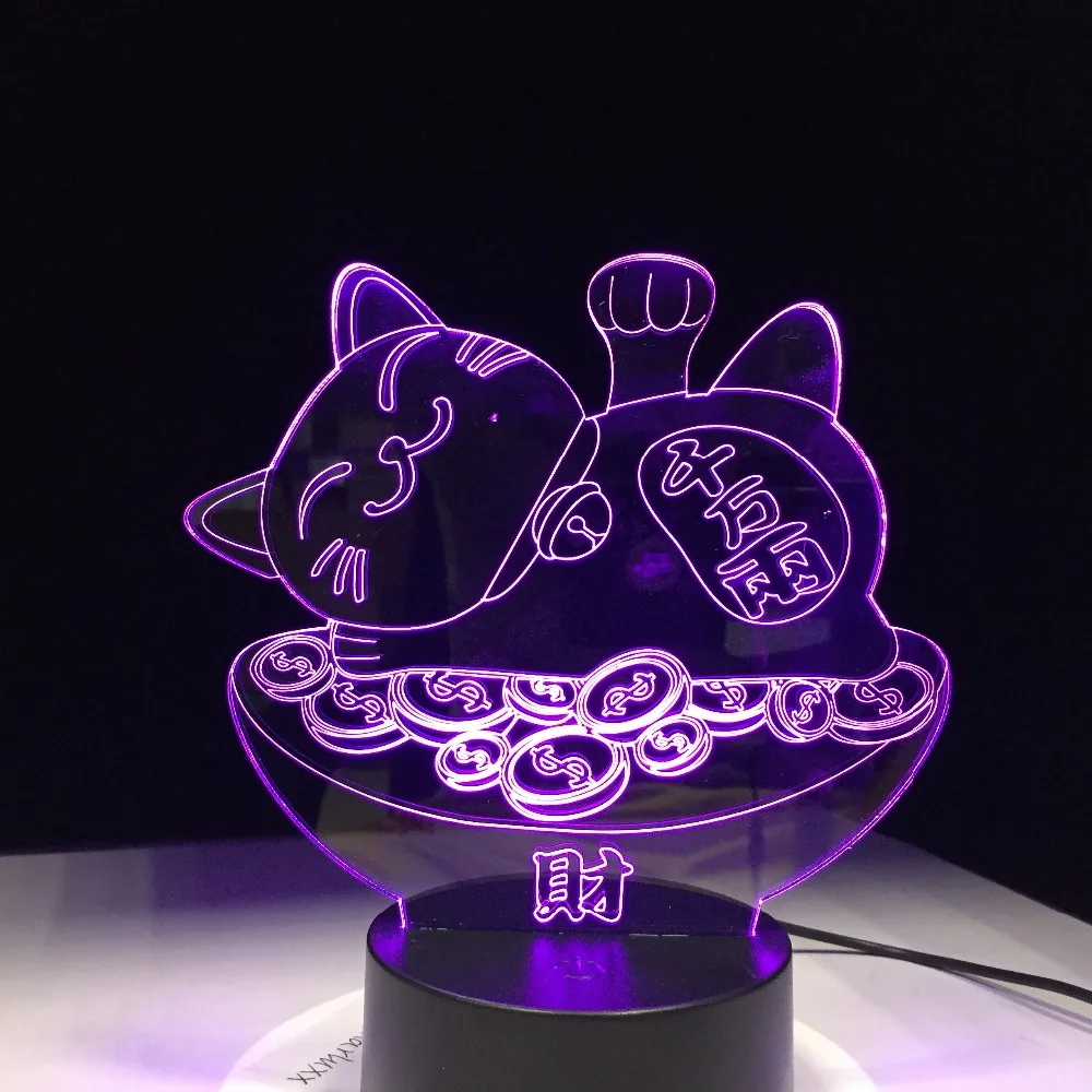 3D Лавовая Лампа Кот удачи Креативный светодиодный ночсветильник с изменением 7