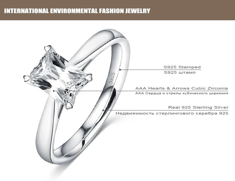 LZESHINE Кольцо стерлингового-серебро-ювелирные изделия с квадратным Форма AAA сердца