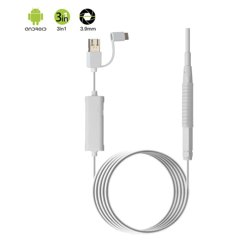 3 в 1 медицинская эндоскопическая камера 3,9 мм 720P водонепроницаемый USB эндоскоп Инспекционная камера для OTG Android телефон Ухо Нос бороскоп - Цвет: white soft cable