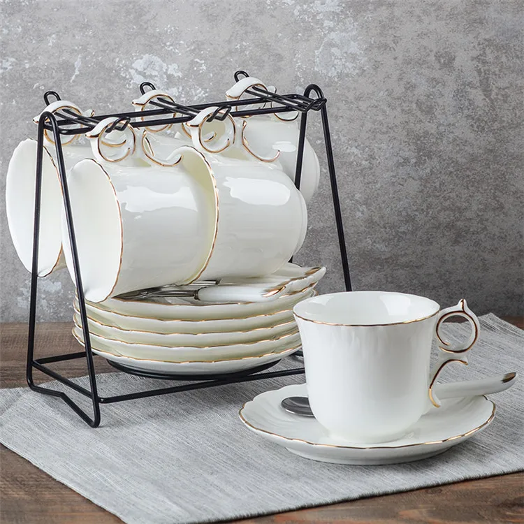 6Cups n Holder Европейский лаконичный кофейный сервиз из костяного фарфора, чайный сервиз, керамический чайник, сливочник, сахарница, чайный заварник, кофейная чашка, чайная чашка - Цвет: 6Cups n Holder