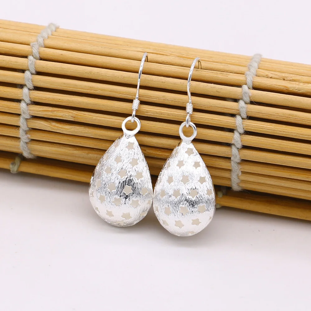 Elegant ladies 925 sterling silver earring frosted drop pendant design real earrings party charm jewelry Valentine's gift | Украшения и