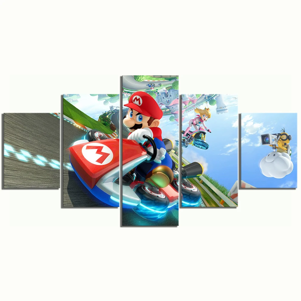 5 шт. Холст Картина Mario Kart 8 Мультфильм Печать Современная игра плакат настенные