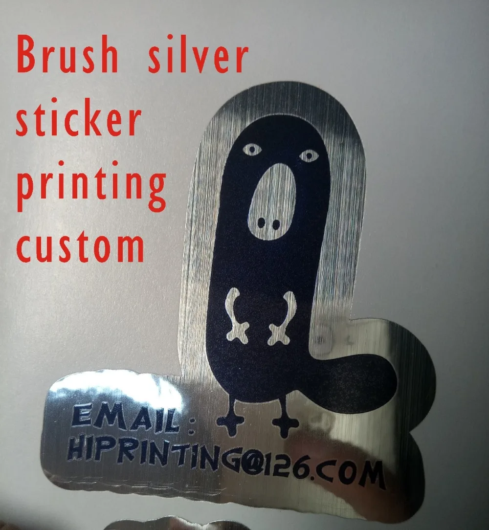 

Brush silver sticker label printing custom/black printing