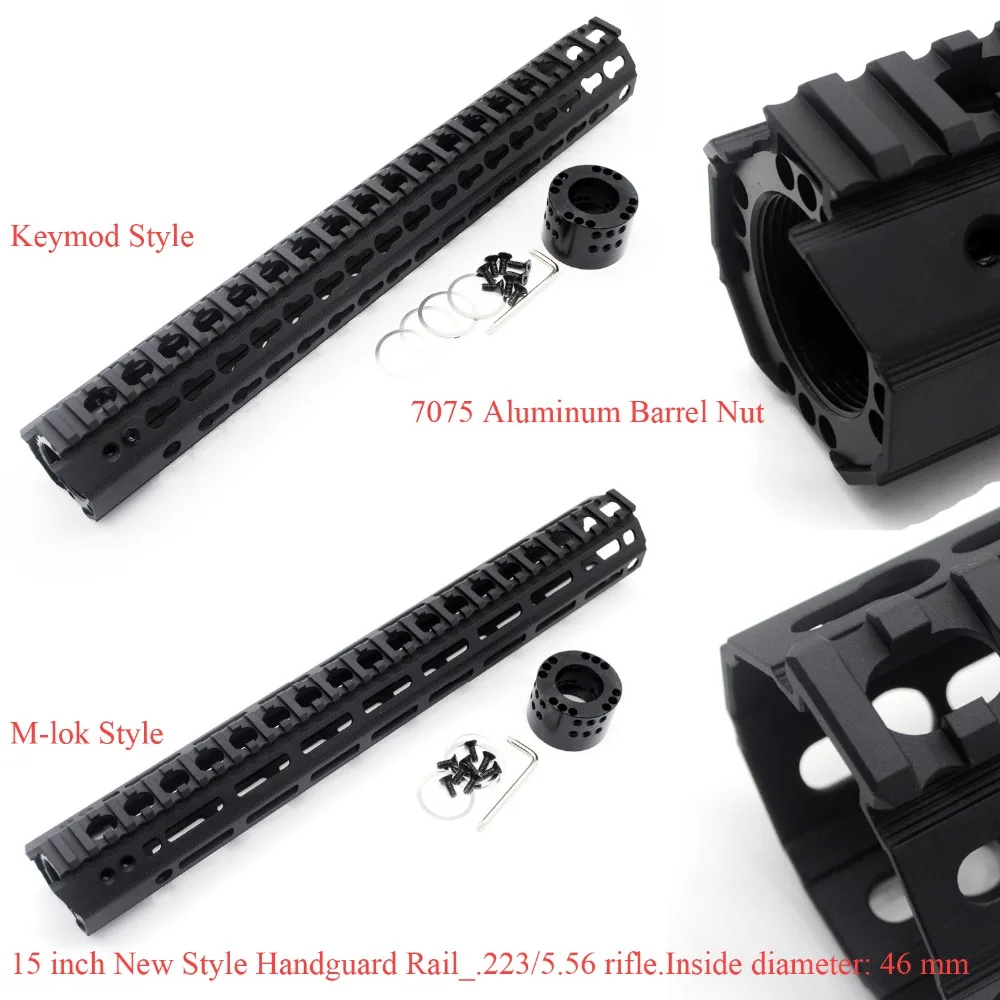 

TriRock New Design 15'' inch Black Keymod / M-LOK Handguard Rail Free Float Mount System Fit .223/5.56_inside diameter 46 mm