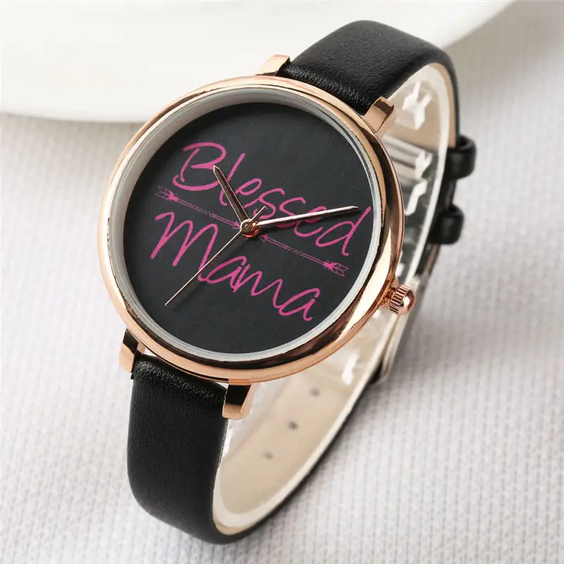 Женские часы кварцевые наручные черный циферблат кожаный ремешок для часов