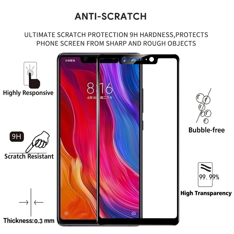 Защитная пленка для экрана из закаленного стекла полное покрытие Xiaomi Mi 8 SE 9H