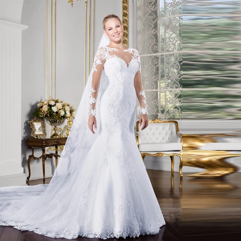 2017 Новый Горячий Длинные Кружева Свадебное Платье С Длинным Рукавом Русалка Sexy