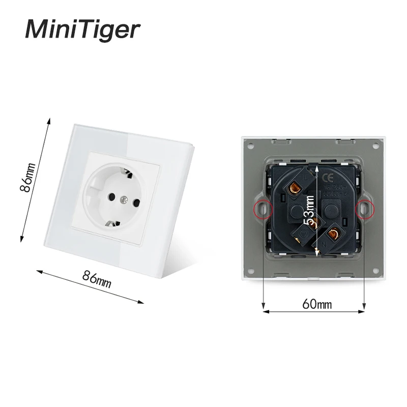 Настенная розетка Minitiger из хрусталя с заземлением 16 А черная белая золотистая