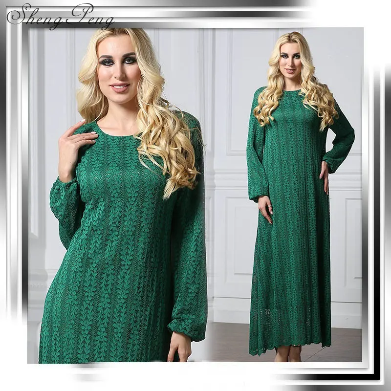 Женское мусульманское платье составного кроя с круглым вырезом и длинными