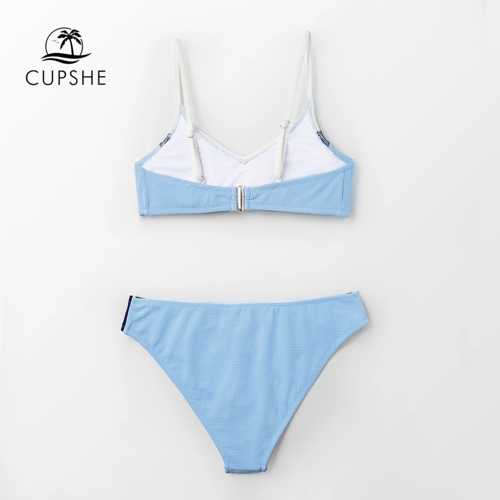 CUPSHE, сексуальные, синие, темно-синие и белые, цветные, с блочным бикини, наборы, для женщин, милые, из двух частей, купальники,, для девушек, пляжные купальники