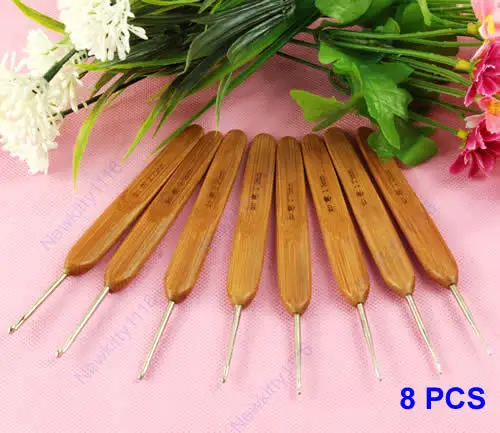 8 размеров/набор металлические крючки с бамбуковой ручкой|8 crochet hooks|bamboo handle hookscrochet