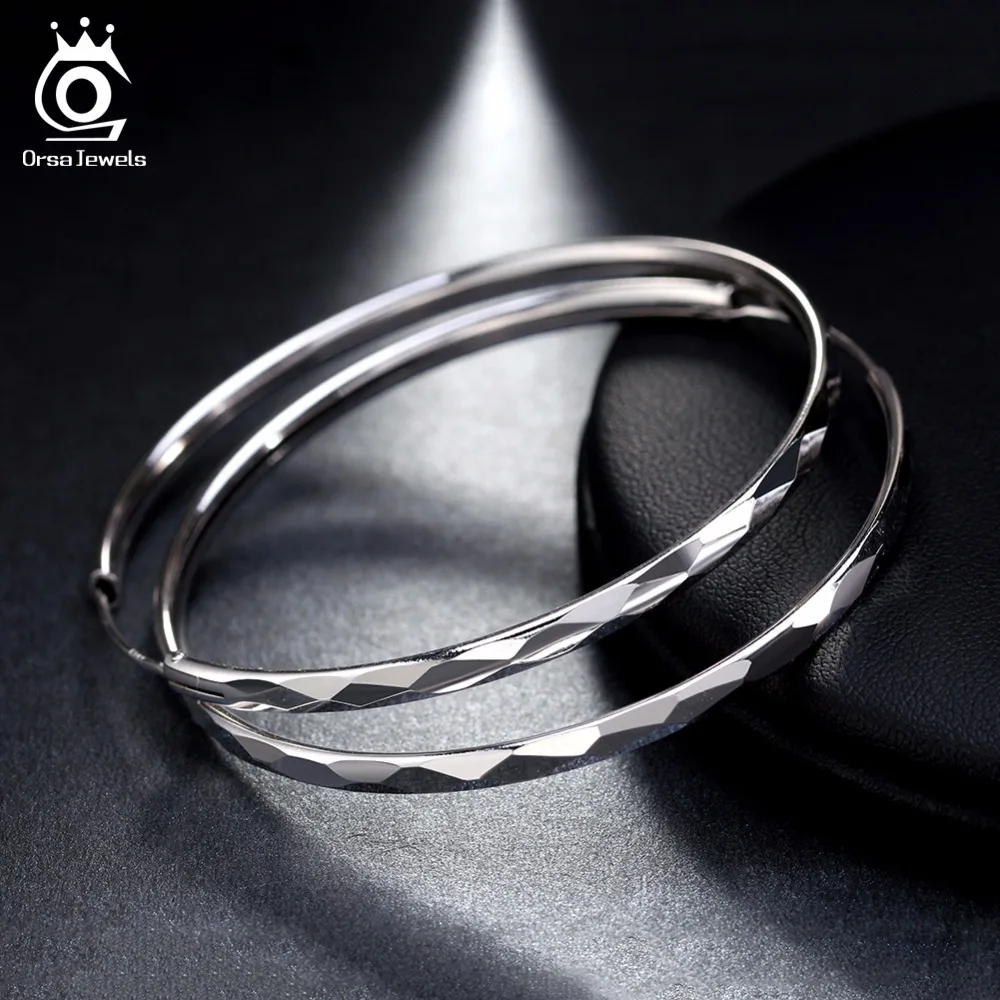 ORSA JEWELS Полированные Медные Серьги-кольца, Простой Большой Круглый Стиль, резной Дизайн 50 мм, классические преувеличенные модные ювелирные изделия OE09