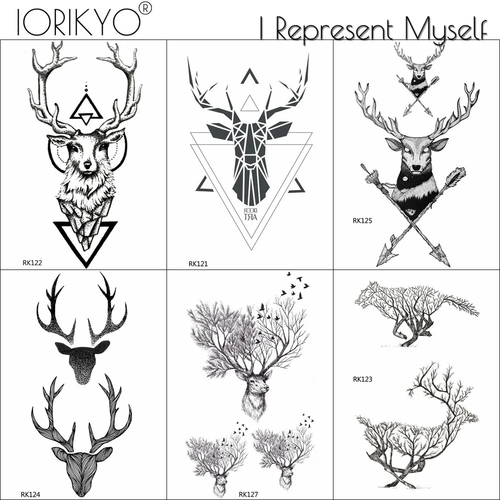 IORIKYO Для мужчин руке Геометрическая филиал фальшивые татуировки лося женщин