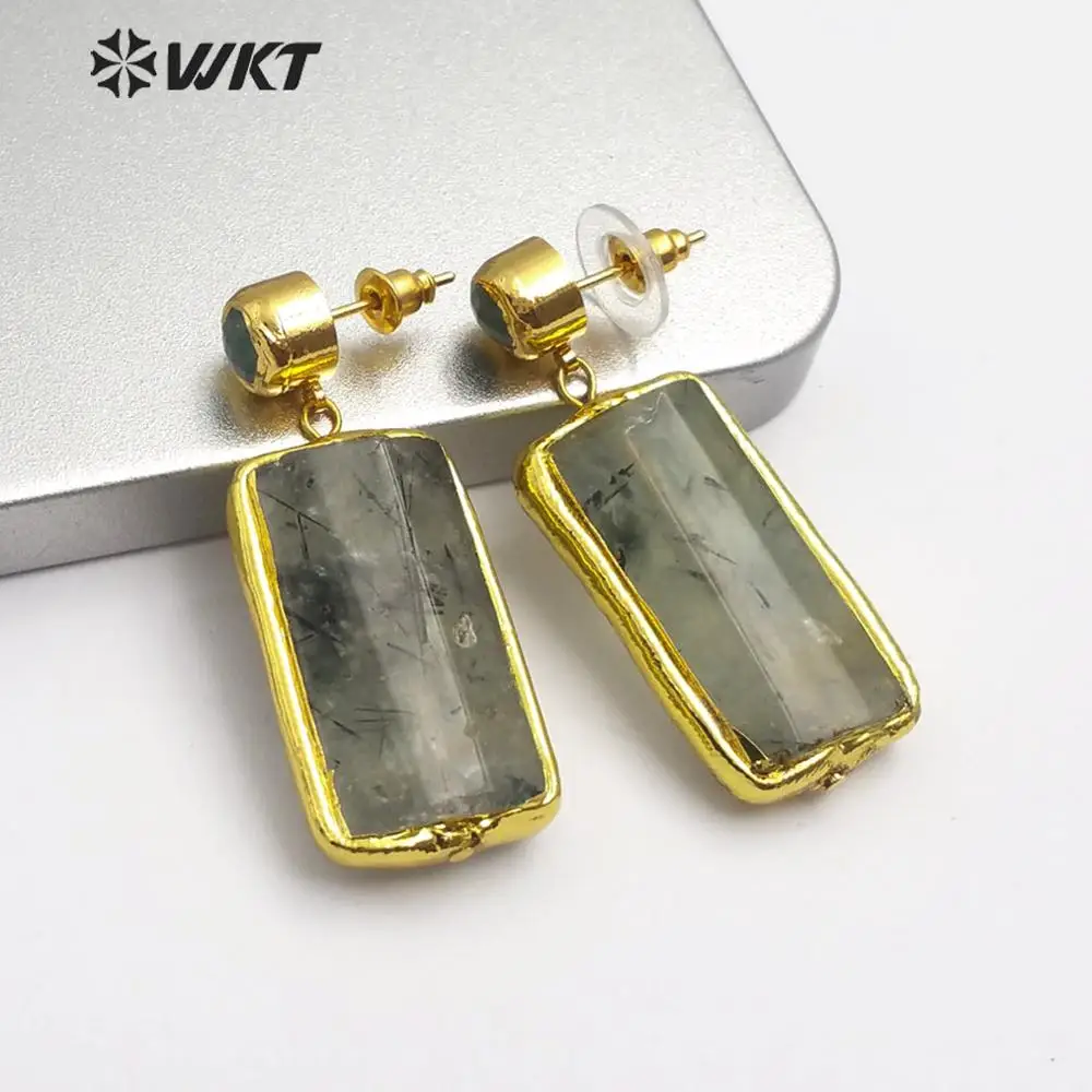WT-E546 WKT Кристалл кварц золотой ободок прямоугольные серьги Модные серьги с кристаллами ювелирные изделия подарок для женщин